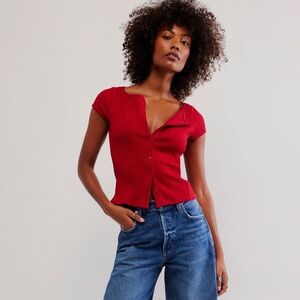 NWT Free People Red Most Wanted Cardi Top